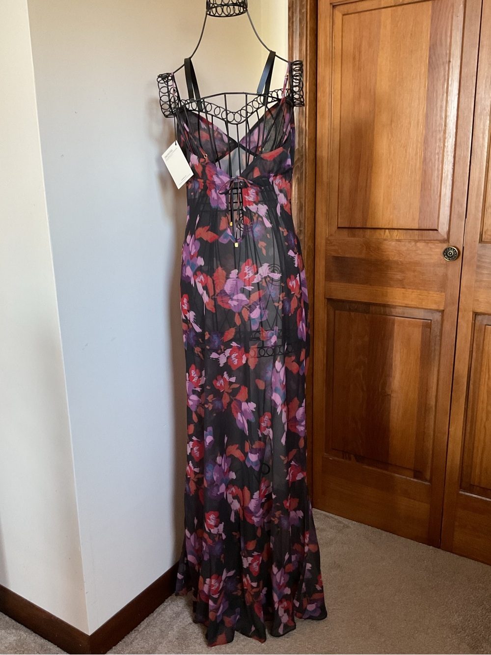 Away That Day Floral Sheer Maxi Dress in Black and Purple, NWTGS - Picture 4 of 8